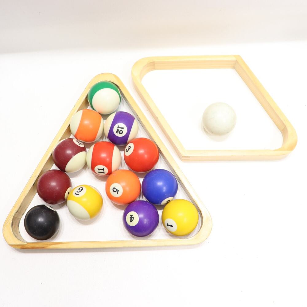 Wood Billiard Pool 8 and 9 Ball Diamond Triangle Cues Plus Extra Balls READ